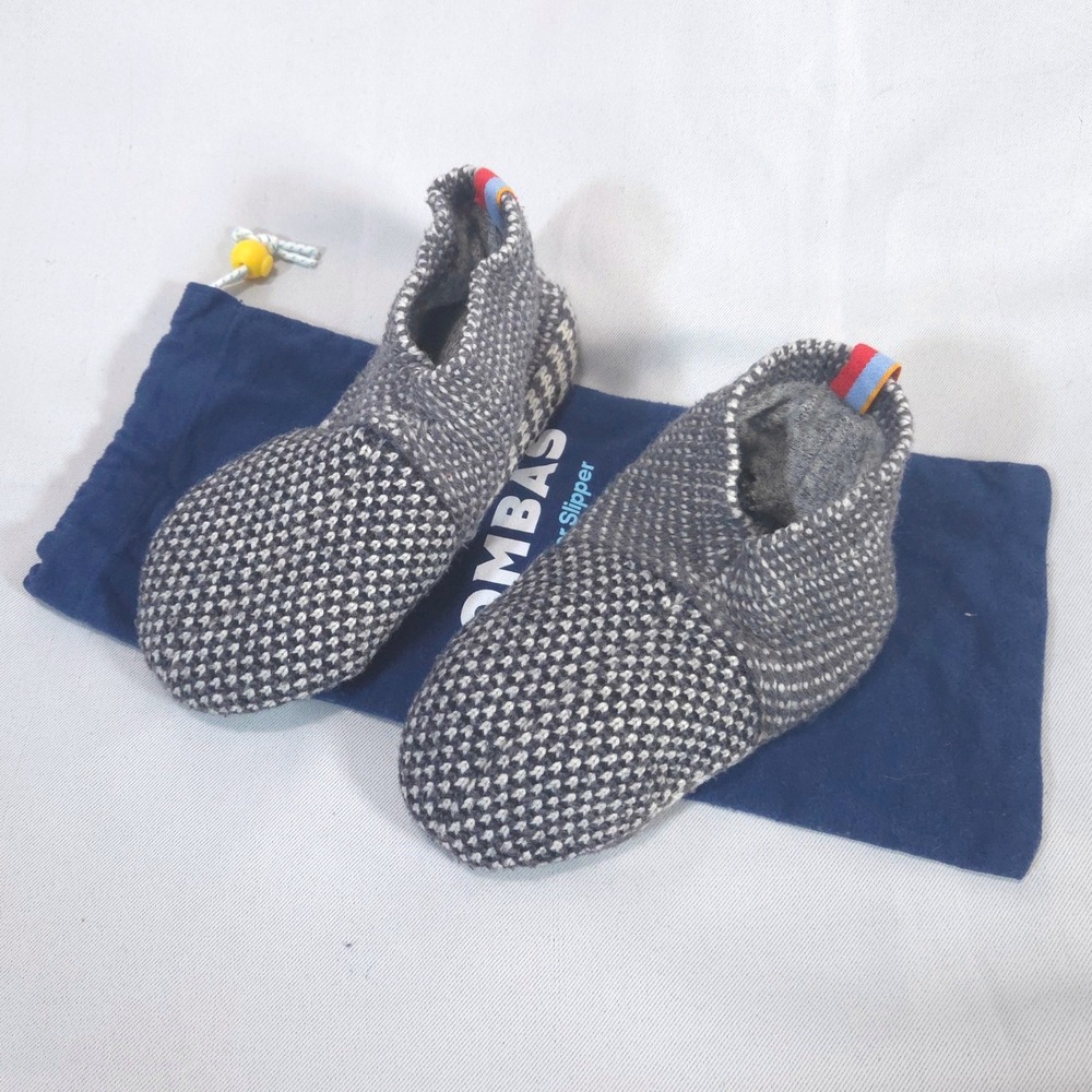Bombas Gripper Slipper Youth Size 1-5 Gray White Marled Knit w/ Bag --Read